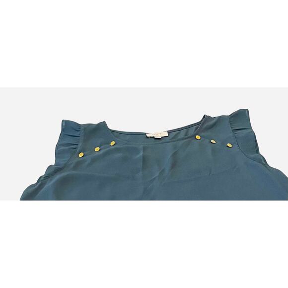 LOFT OUTLET CAP SLV RND NECK PULL-OVER TUNIC BLOUSE, WOMENS, L, BLUE - Picture 2 of 10